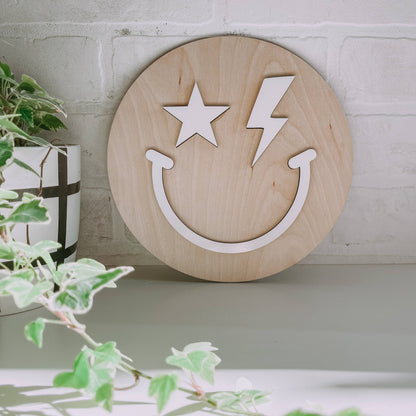 Round Happy Face Sign, Retro Smiley Decor