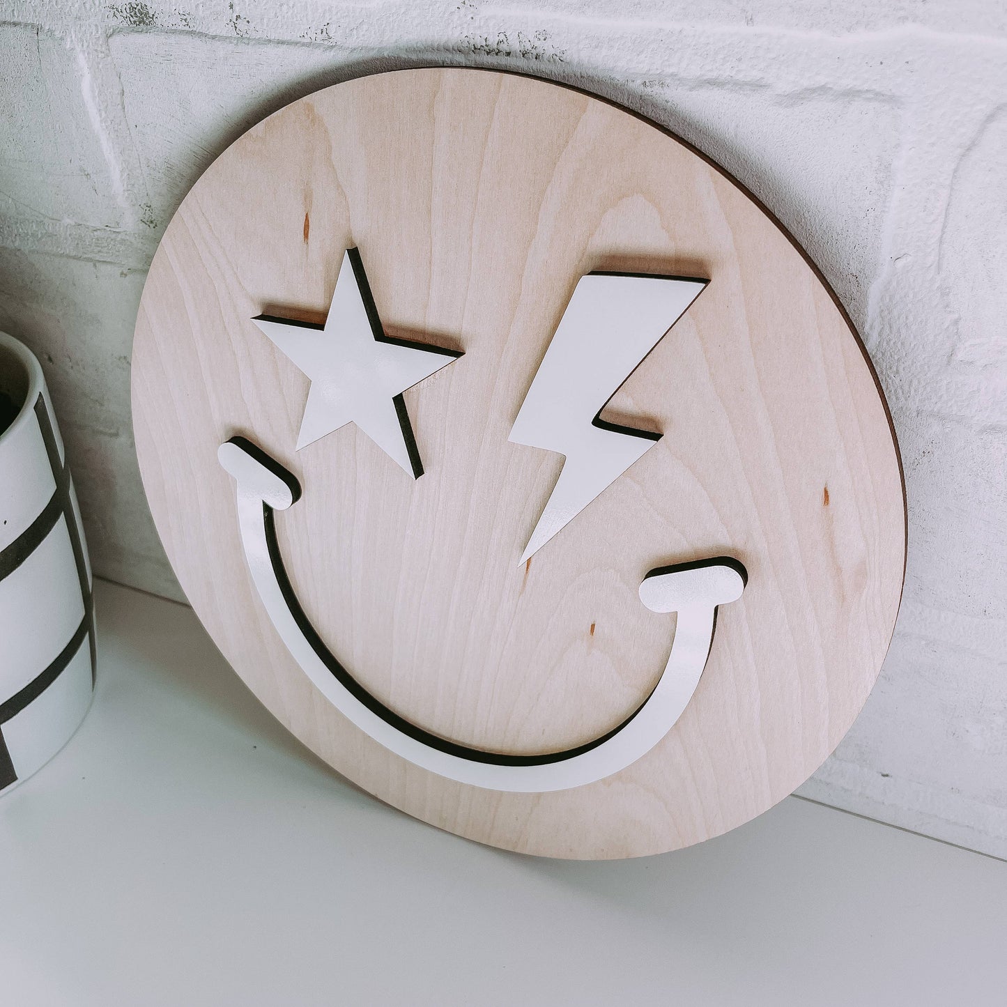 Round Happy Face Sign, Retro Smiley Decor